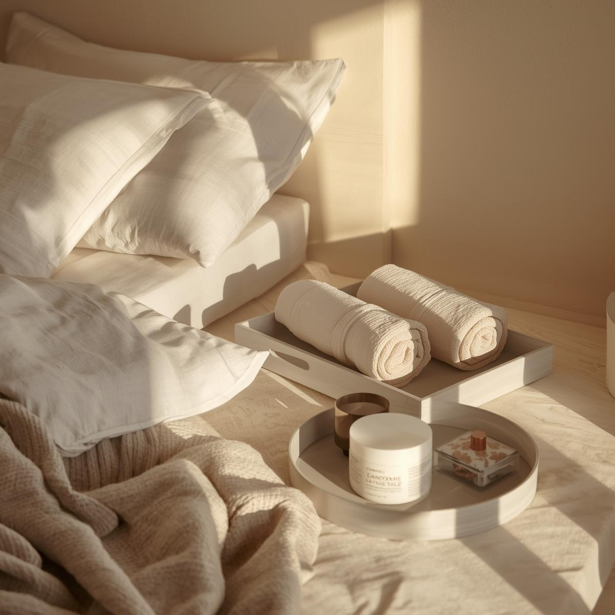 Calm, minimal boutique-hotel bedroom scene